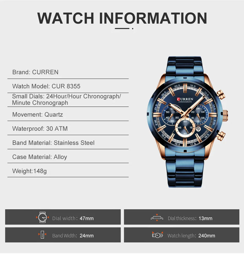 CURREN Men Watch Top Brand Luxury Sports
